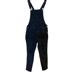 Old Navy OG Distressed Denim Overalls Black Utility Retro Garden Boho Grunge-2